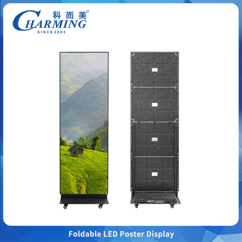 Display de parede de vídeo LED interior dobrável P1.86 P2 P2.5 com 25% menos espaço de embalagem e rodas universais de 360 ° para facilitar a mobilidade